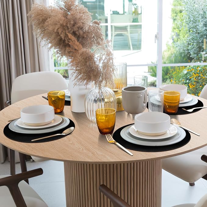 ADRIMER Placemats, Heat Resistant Round Placemats Set of 6 Washable, Waterproof Table Mats, Wipeable Faux Leather Place Mats for Kitchen, Dining Room, Black - Image 6