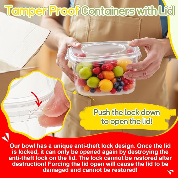 50 Pack 40 oz Deli Containers with Lids, Tamper Proof Leak Resistant Clear Plastic Food Storage Containers, Airtight Meal Prep Container for Soup Salad Tiramisu, Microwave & Dishwasher Safe - Image 4