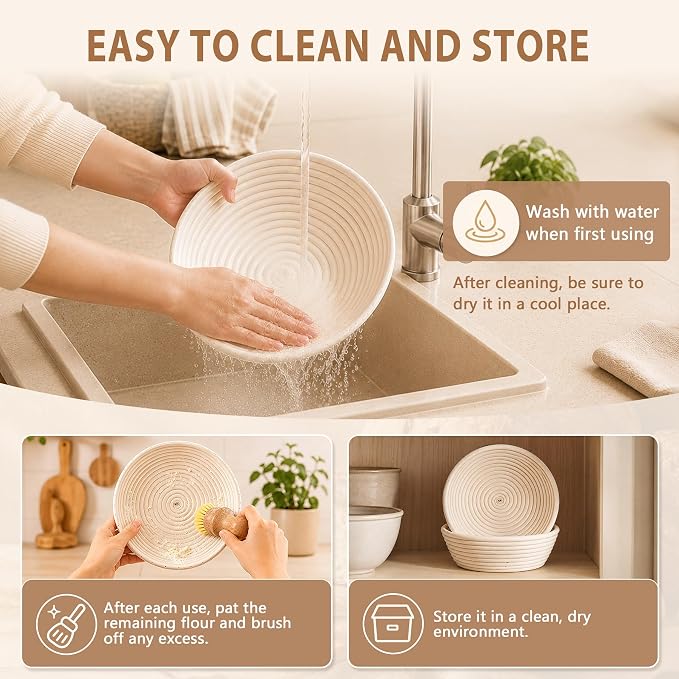 PeacePeo Sourdough Starter Kit 27Pcs with Round and Oval Banneton Basket | Handwoven Rattan Baskets with Linen Liners Scoring Tools and Dough Accessories for Beginners, Home Bakers Making Bread - Image 4