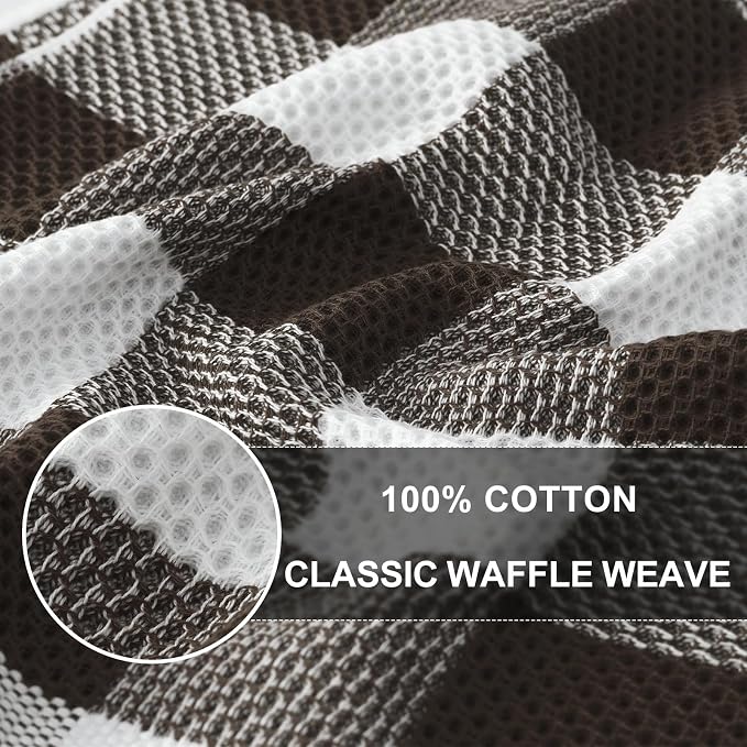 Homaxy Kitchen Towels and Dishcloths Set, Set of 16, White & Dark Brown | Bulk Cotton Waffle Weave Check Plaid Kitchen Towels, Super Soft and Absorbent Dish Cloths, 12 x 12 and 13 x 28 Inches - Image 2