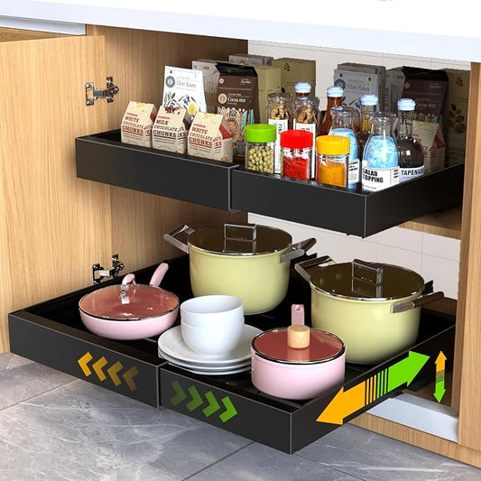 Mlinavn 2 Pack Pull Out Cabinet Organizer,21" Deep Slide Out Drawer Organizers,No Drill Pull Out Drawers Adhesive with Nano Compatible Framed Cabinets Shelves for Kitchen Pantry Adjustable Width by Unknown