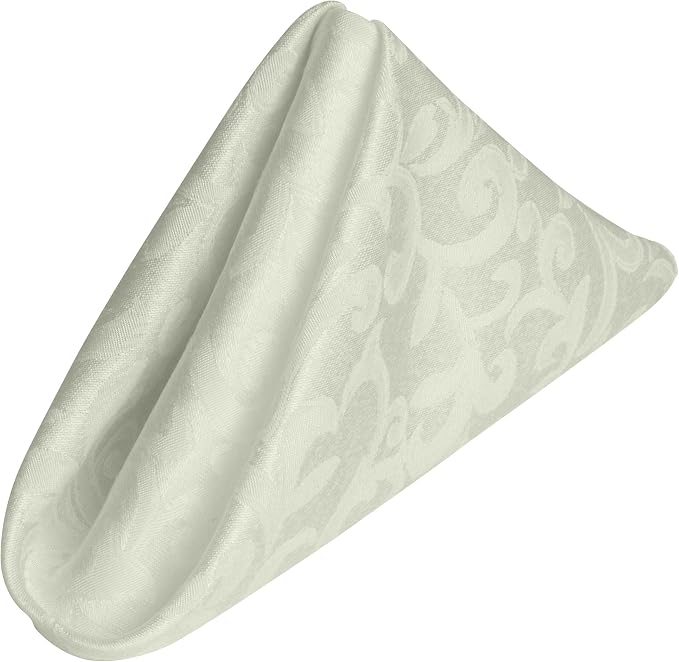 17x17-Inch Square Damask Cloth Napkins, Ivory, Set of 12 | Bulk Case of 1 Dozen, Somerset, 50% Cotton / 50% Polyester Fabric, Woven Damask Pattern, Soft Hand, Machine Washable by UltimateTextile
