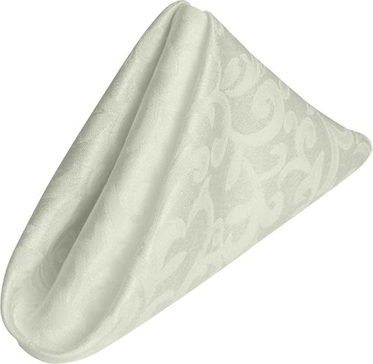 17x17-Inch Square Damask Cloth Napkins, Ivory, Set of 12 | Bulk Case of 1 Dozen, Somerset, 50% Cotton / 50% Polyester Fabric, Woven Damask Pattern, Soft Hand, Machine Washable by UltimateTextile