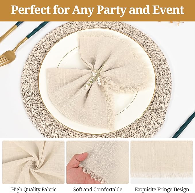 36 Pack Line Cloth Napkins, 12 x 12 Inch Cotton with Fringe Settings | Handmade washable reusable cotton dinner napkins in bulk for weddings, parties, rustic boho table settings - Image 5