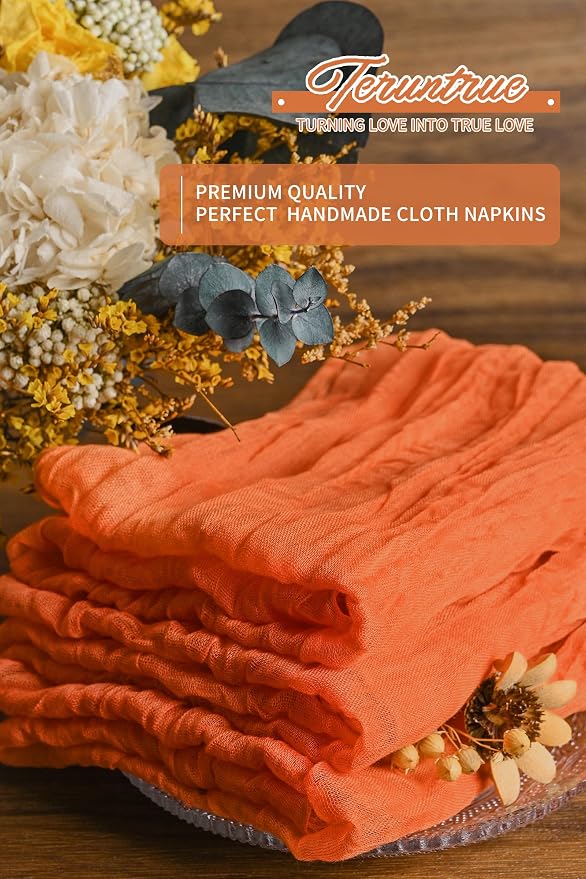 42 Packs Gauze Cheesecloth Napkins Orange 20 x 20 Inch Burnt Orange Wrinkled Dinner Napkins, Rustic Boho Soft Cloth Napkin for Wedding Party Event Dinner Table Decoration - Image 7