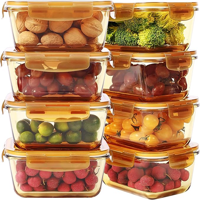 DAS TRUST Amber Glass Meal Prep Containers Microwave Safe Meal Prep Bowls Glass Food Prep Containers with Lid for Adult Meal Prep Bento Boxes by DTHome