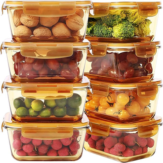 DAS TRUST Amber Glass Meal Prep Containers Microwave Safe Meal Prep Bowls Glass Food Prep Containers with Lid for Adult Meal Prep Bento Boxes by DTHome