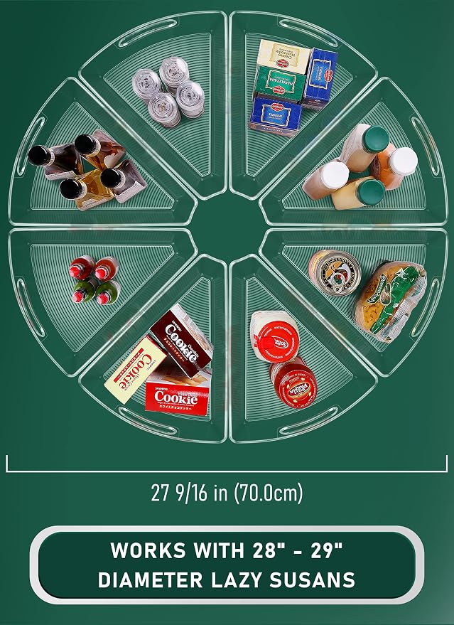 Lazy Susan Cabinet Organizer Bins for 26"/ 28"/ 32" Diameter | Corner Organizer, Plastic Cabinet Storage Bin, 1/8 Wedge - Food Safe, BPA Free, with Non-Slip Pads (for 28" Diameter, 8 Pack) - Image 2