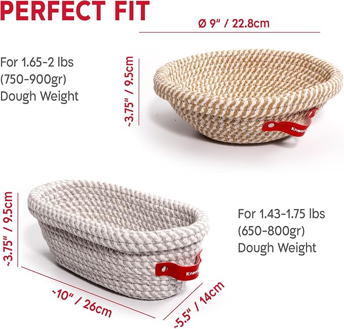 KneadAce Sourdough Starter Kit – 34oz Starter Jar, 2 Cotton Rope Banneton Proofing Baskets, Magnetic Bread Lame for Scoring – Gift for Bakers & Complete Sourdough Bread Baking Set - Image 4