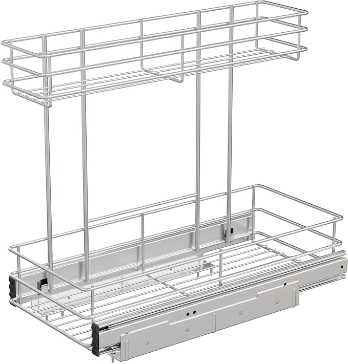Under Sink Organizer 9" W X19 D, Pull Out Cabinet Organizer 2 Tier | Chrome Plated, Full Slide Out, Under Kitchen Bathroom Sink Organizer, Pantry Cabinet Closet Organization Rack, 1 Pack - Image 7