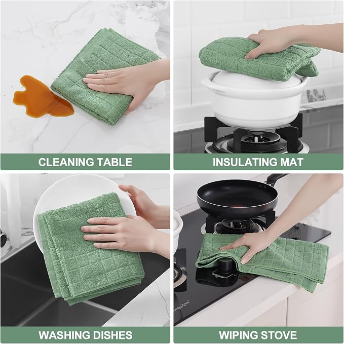 Homaxy Premium Ring Spun Cotton 390 GSM Kitchen Towels, 6 Pack, Grass Green | 16" x 28" Large Dish Towels, Super Absorbent Terry Hand Towels, Soft Tea Towels with Hanging Loops - Image 4