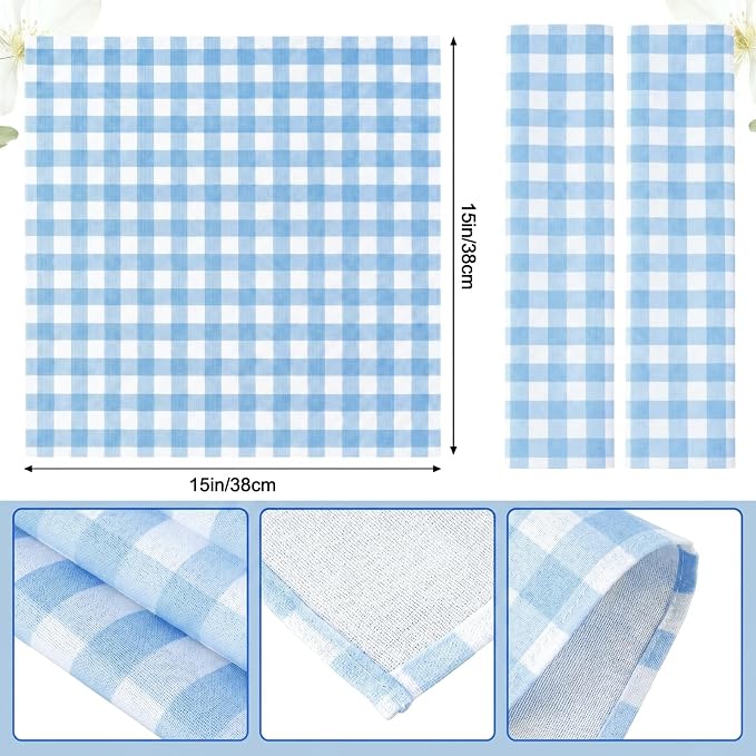 Funnymoom 24 Pcs Blue and White Plaid Gingham Cloth Napkins Coastal Nautical Beach Reusable Napkins Coastal Party Dinner Soft Absorbent for Kitchen Ocean Sea Decorations Summer Holiday Party - Image 3