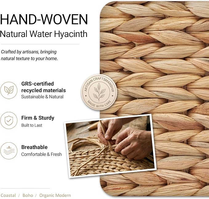 Pantry Baskets and Organizers, Large Wicker Baskets for Shelves, Handwoven Labeled Storage Basket for Organizing with Handles-Water Hyacinth Storage Bins, Boho Decorative, 3Pack, Natural - Image 2