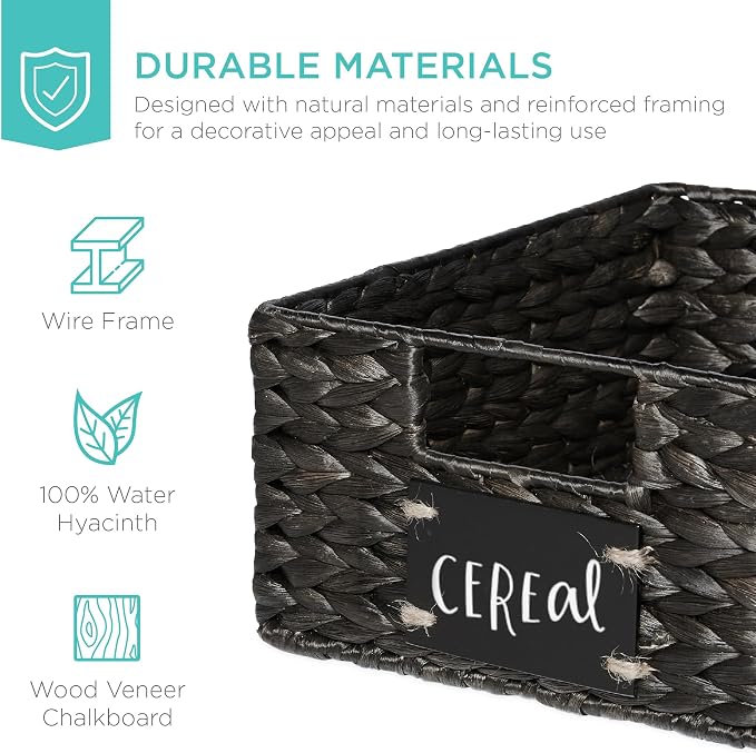 Best Choice Products Set of 4 9x12in Water Hyacinth Pantry Baskets, Woven Organizers w/Chalkboard Label, Chalk Marker - Black - Image 5