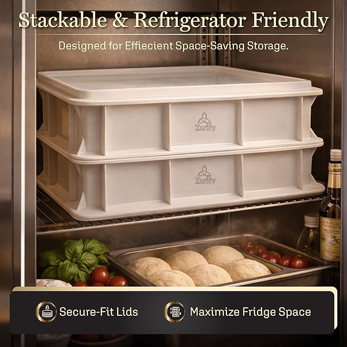 Pizza Dough Proofing Container Stackable Box 2-Pack With Lids by Zurify | 15.7 x 11.8 x 3.15in Stacks to 5.9in. Snug-Fit Lids Lock In Humidity 24-72Hr Cold Fermentation BPA Free Dishwasher Safe - Image 4