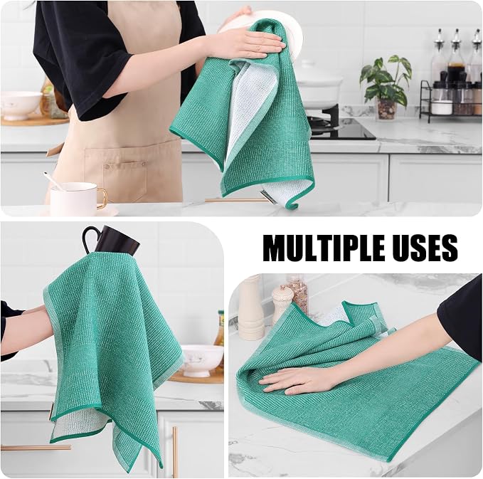 Homaxy 380 GSM Cotton Premium Kitchen Towels 6 Pack, 18"x 28", Green | Flat and Terry Dish Towels, Highly Absorbent Tea Towel Set with Hanging Loop, Soft Utility Kitchen Hand Towels - Image 4
