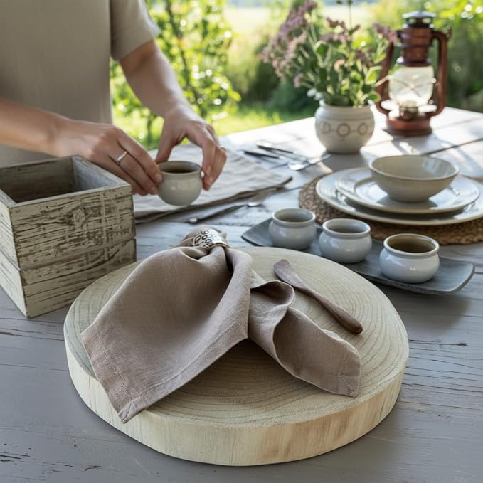 Linen Napkins –100% French Flax – Stonewashed Pure Linen Cloth Napkins - Size 18 Inch x 18 Inch – Set of 4 (Natural Rustic Taupe) - Image 5