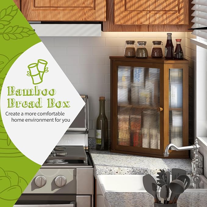 BMOSU Corner Bread Box for Kitchen Countertop Double Layer Bamboo Wooden Bread box Large Capacity Bread Storage Bin(Brown, Extra Large) - Image 2