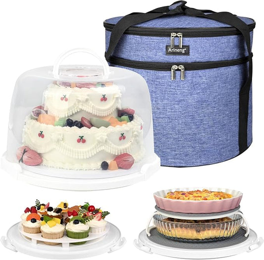 Round Cake Carrier Box with Lid and Handle, Transportation Insulated Bag for Cakes, Cupcakes and Pies, Triple Locking Design for Safe Transportation (Purple, 12 * 12 * 7.9 Inch) by Arineng