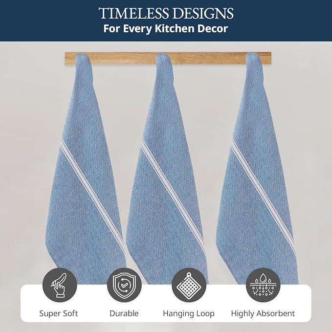 LANE LINEN Kitchen Towels Set - 100% Pure Cotton Dish Towels for Kitchen, Super Absorbent Kitchen Hand Towel, Tea Towels, Soft & Durable Dish Cloths, Pack of 6 – 14”x25”, Indigo - Image 7