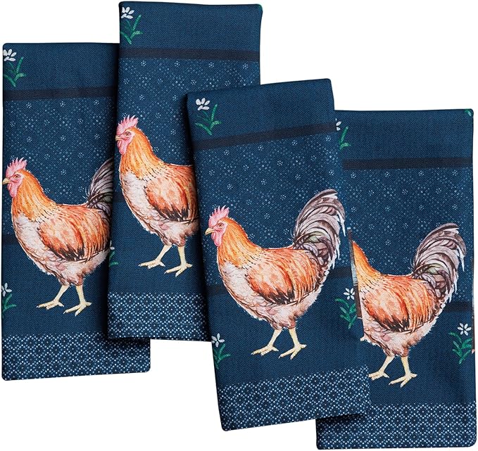 Maison d' Hermine Cloth Napkins Set of 4 Reusable 100% Cotton (18" x 18") | Everyday Square Napkins Cloth Washable Dinner Party Wedding Restaurant Hotel Kitchen Spring Summer - Meadow Rooster by MaisondHermine