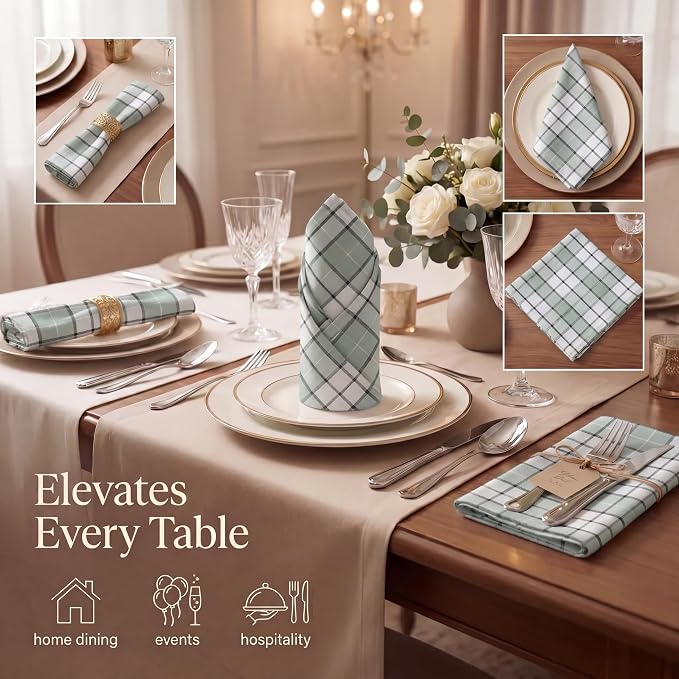 Urban Villa Cloth Napkins Cotton 20x20 (Set of 12) Majestic Checks - Image 2