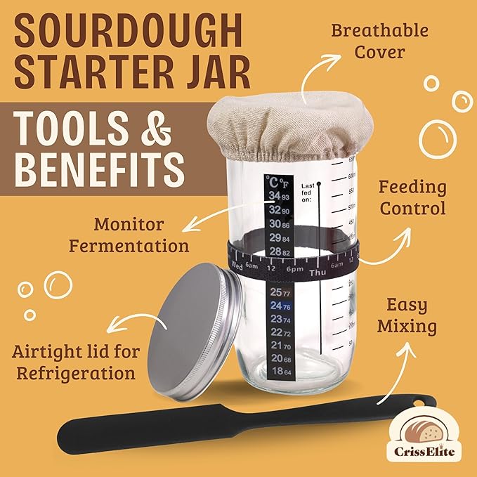 Sourdough Starter Kit for Beginners – 9” Banneton Bread Proofing Basket with 24oz Glass Sourdough Starter Jar & Sourdough Bread Baking Supplies, Easy No-Fail Kit, Gift for Home Bakers - Image 3
