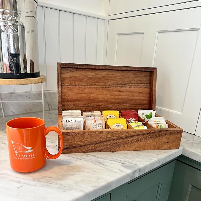 Ironwood Gourmet Acacia Wood Tea Box, 10 Compartment XL Tea Chest | Store & Display Tea Bag Collections | Beautiful Acacia Wood Tea Storage Box With Lid | Great For Jewelry and Arts & Crafts - Image 6