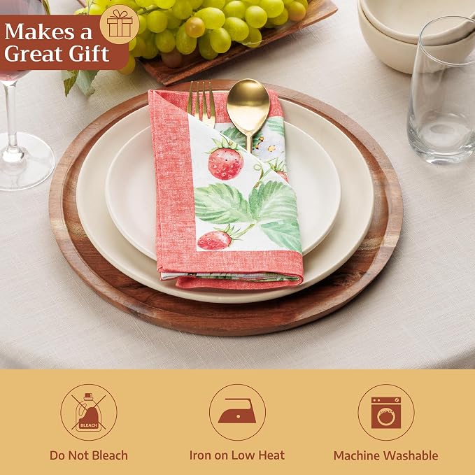 Maison d' Hermine Cloth Napkins Set of 4 Reusable 100% Cotton (18" x 18") | Everyday Square Napkins Cloth Washable Dinner Party Wedding Restaurant Hotel Kitchen Spring Summer - Strawberry Summer - Image 5