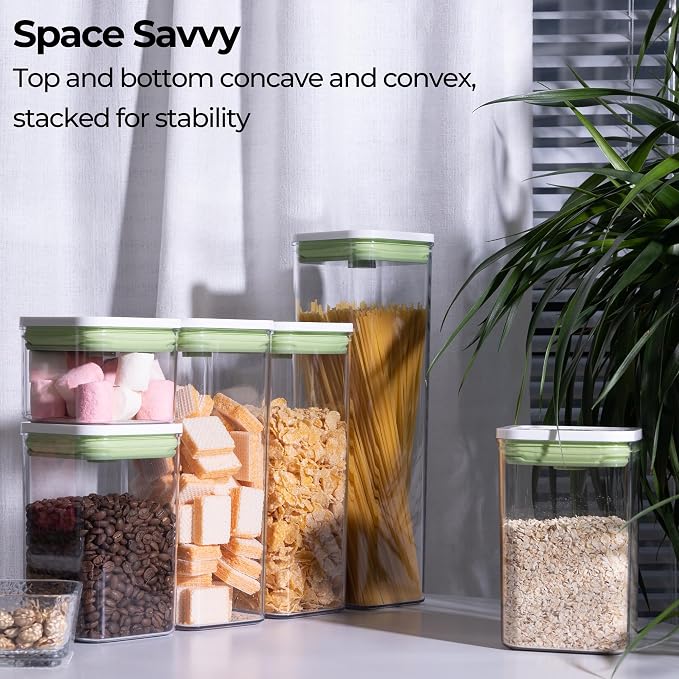 Pop Airtight Food Storage Containers with Date Recording Lids, Stackable Plastic Storage Containers Set of 5, Dry Cereal Container Set for Pantry Countertop Fridge Organization - Image 6