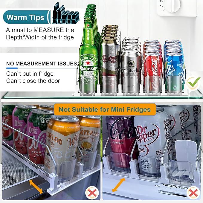 Upgraded Drink Organizer for Fridge, Space-Saving Fridge Drink Organizer, Automatic Pusher Glide and Adjustable Width Drink Dispenser for Fridge - Holds Up to 20 Cans (5 Rows White) - Image 4