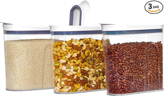 Felli Airtight Cereal Containers 3.3 Qt, Stackable BPA-Free Acrylic Cereal Dispenser with Flip-Top Lid, Medium Pantry Food Storage for Oats, Granola, Rice (Medium 3.3Qt - 3pk) by Felli