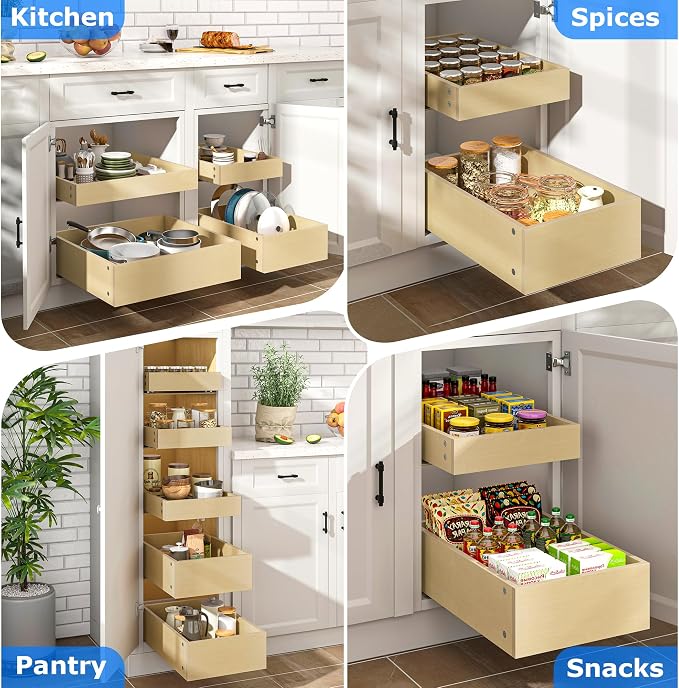 WelFurGeer Heavy-Duty Plywood Pull-Out Cabinet Drawers, 23" W x 22" D Pull Out Drawer for Cabinet, Smooth Slide-Out Shelves for Kitchen Cabinets, Durable Pullout Drawers for Home Kitchen Organization - Image 7