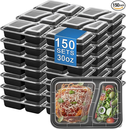 28oz Food Storage Containers with Lids,150 Sets 2-Com Disposable Boxes | Heavy Duty, BPA Free, Microwave/Dishwasher/Freezer Safe, To Go Bento Boxes for Lunch Takeout by Apsic