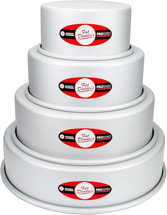 Fat Daddio's Anodized Aluminum 4-Tiered Even Round Cake Pan Set, 3 Inch Depth by FatDaddios