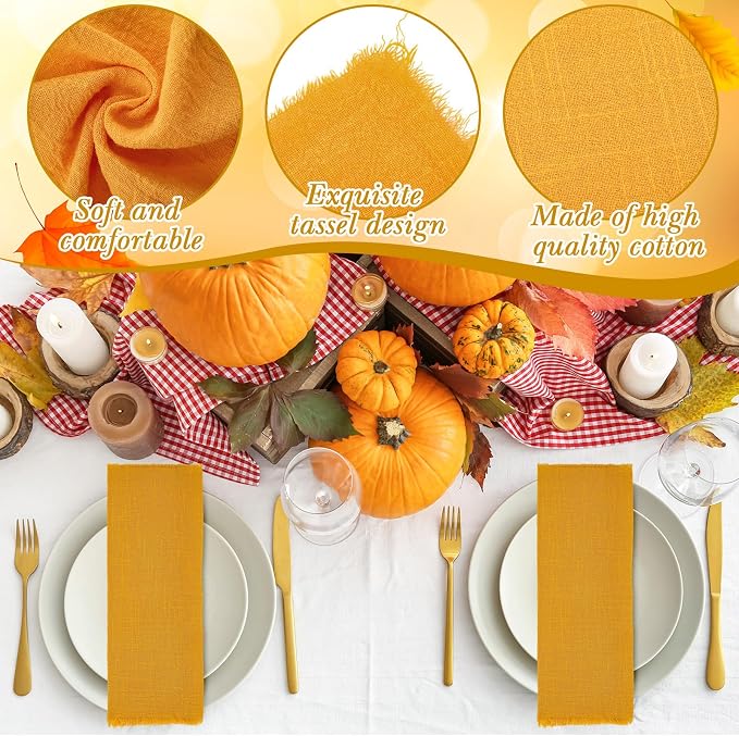 48 Pcs Cotton Linen Cloth Napkins with Fringe 16.5 x 16.5 Inch Square Rustic Dinner Linen Napkins Bulk for Wedding Party Banquet Dinner(Ginger) - Image 5