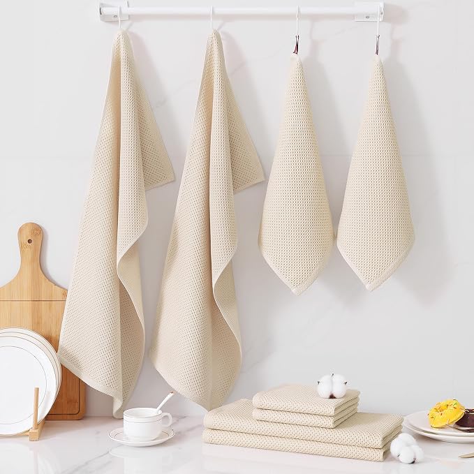 Homaxy 10 Pack 100% Cotton Kitchen Towels and Dishcloths Set, Beige | 12 x 12 Inches and 13 x 28 Inches Kitchen Towels Set, Ultra Soft Absorbent Dish Cloths for Washing Dishes - Image 7