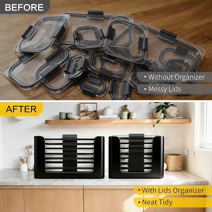 Food Storage Container Lids Organizer for Rubbermaid Brilliance Nap-On Lids | Lid Organizer for Kitchen Cabinet Storage -- Fits 9.6,3.2 & 4.7 Cups -- Holds 16 Lids - Image 6