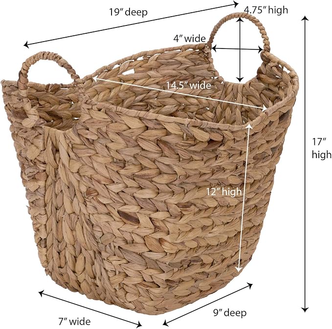 Household Essentials ML-4002 Tall Water Hyacinth Wicker Basket with Handles | Natural, Brown, Natural - Image 2