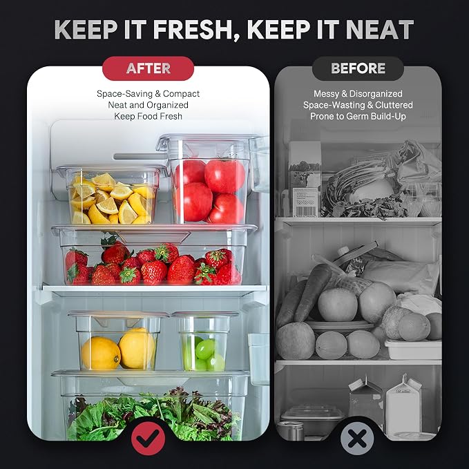 6 Pack Plastic Food Pans with Lids NSF Listed, 1/6 Size 4 in Deep Clear Food Storage Containers, 1.8 qt Stackable Polycarbonate Commercial Hotel for Fruits Vegetables Beans Corns - Image 7
