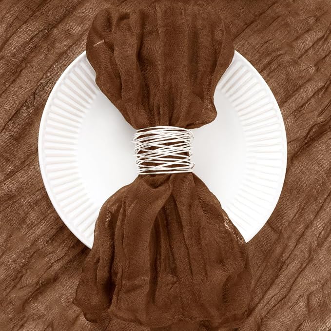 DeZerlor Brown Washable Cheesecloth Napkins Set of 30 for Wedding Party | Reusable Fall Cloth Napkins Bulk, for Bridal Baby Shower Dinner Cocktail Birthday Home, 21x21 Inches - Image 2