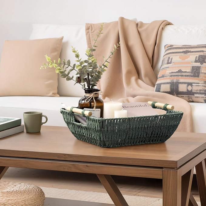 Storageworks Large Wicker Basket, Woven Basket For Shelves, Bosana Green - Image 6
