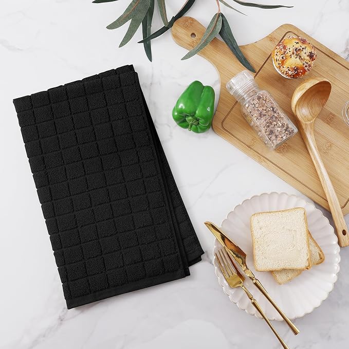 Homaxy Premium Ring Spun Cotton 390 GSM Kitchen Towels, 6 Pack, Black | 16" x 28" Large Dish Towels, Super Absorbent Terry Hand Towels, Soft Tea Towels with Hanging Loops - Image 9