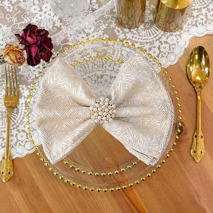 Cloth Napkins Set of 12, Dinner Napkins Washable Soft Durable, Cotton Polyester Blend Yarn-Dyed Jacquard Napkin for Dining, Parties, Weddings, Holiday, 18x18 Inch - Beige - Image 2