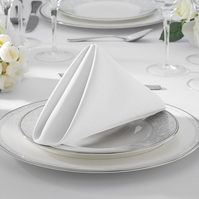 Lann's Linens Set of 12 Cloth Dinner Napkins, 17-inch Polyester Napkins, Washable and Reusable Fabric for Weddings, Hotels, Restaurants - White - Image 7