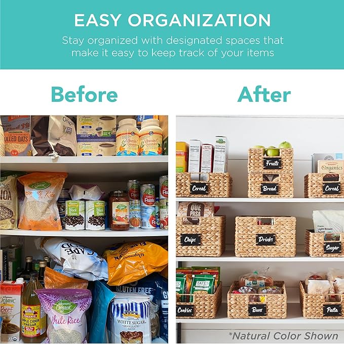 Best Choice Products Set of 4 9x12in Water Hyacinth Pantry Baskets, Woven Organizers w/Chalkboard Label, Chalk Marker - White - Image 3