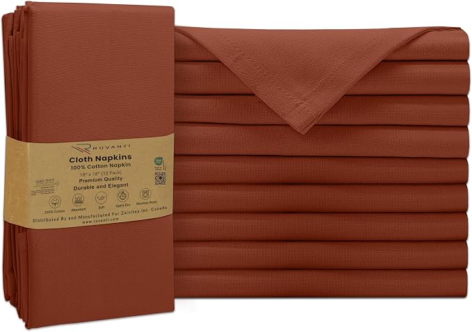Ruvanti Cloth Napkins Set of 12, 100% Cotton High GSM 18x18 Inches Soft, Washable, Highly Durable & Absorbent, Perfect for Parties, Christmas, Thanksgiving Dinners – Rust - Image 9