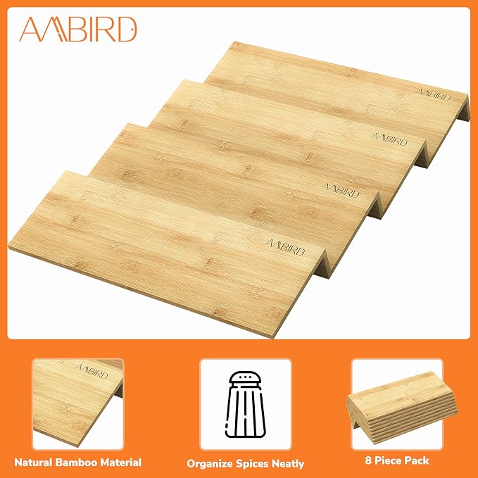 AMBIRD Bamboo Spice Drawer Organizer with Non-slip Mat,4 Tier - 2 Set Jar Spice Rack Tray From 9.5''to 19'', Seasoning Organizer for Kitchen,Cabinet,Drawers,Countertop - Image 5