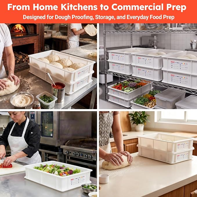 2 Pack Pizza Dough Proofing Boxes with 2 Lids, Commercial Food Grade Stackable Bread Proofing Containers with Label Sticker & 2 Erasable Markers, BPA Free, Fit Up to 6 Dough Balls Each - Image 7