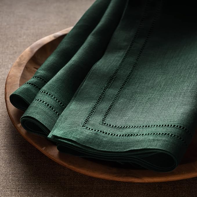 Linen Napkins 20 x 20 inch - 100% Flax Linen Forest Green Double Hemstitch Dinner Napkins Set of 4 - Cloth Napkin Washable for Winter and Christmas Decor - Image 6